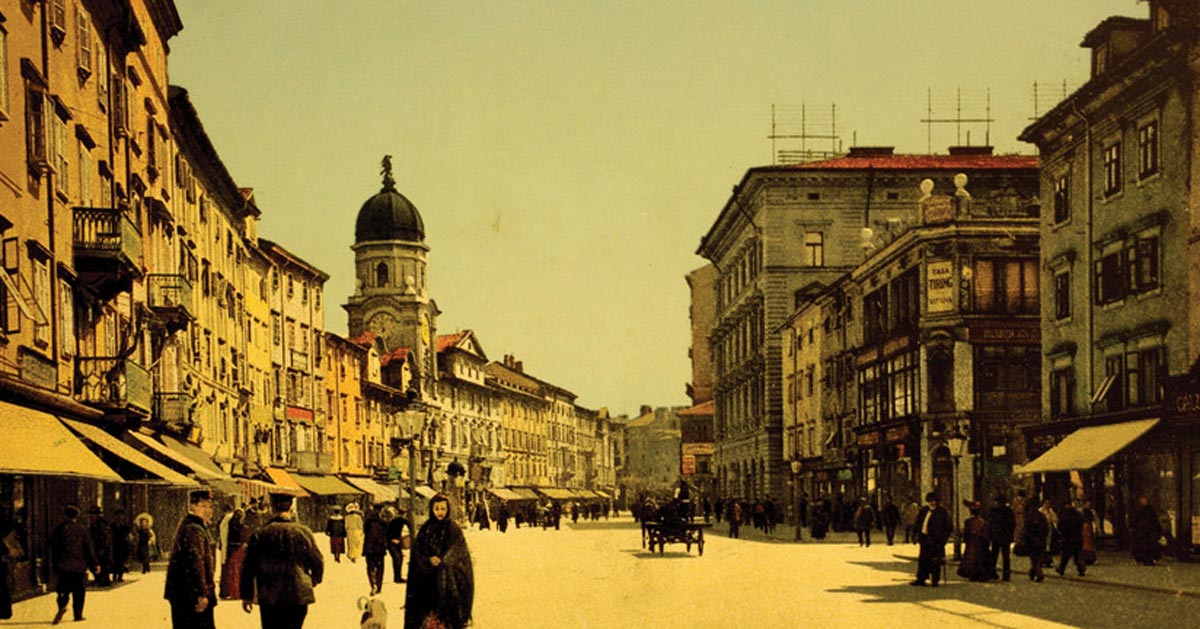 yellow and black old image of korzo in rijeka