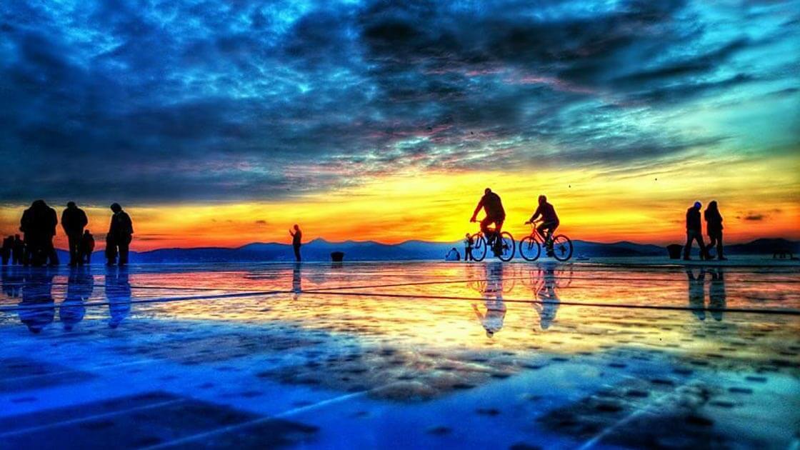 Sea and wind-powered organs and sunset in Zadar
